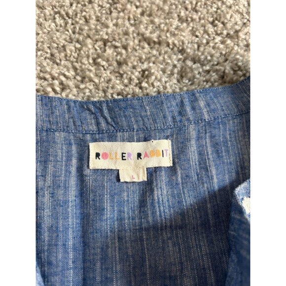 Roller Rabbit Womens Sz Larga Blue & White Embroidered Cotton Tiered Dress - Picture 3 of 9